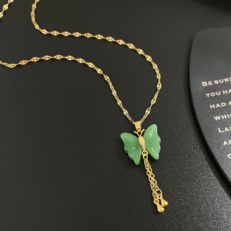 Fancyqube Kalung Emas 18k Dengan Liontin Kupu-Kupu Giok Untuk Wanita