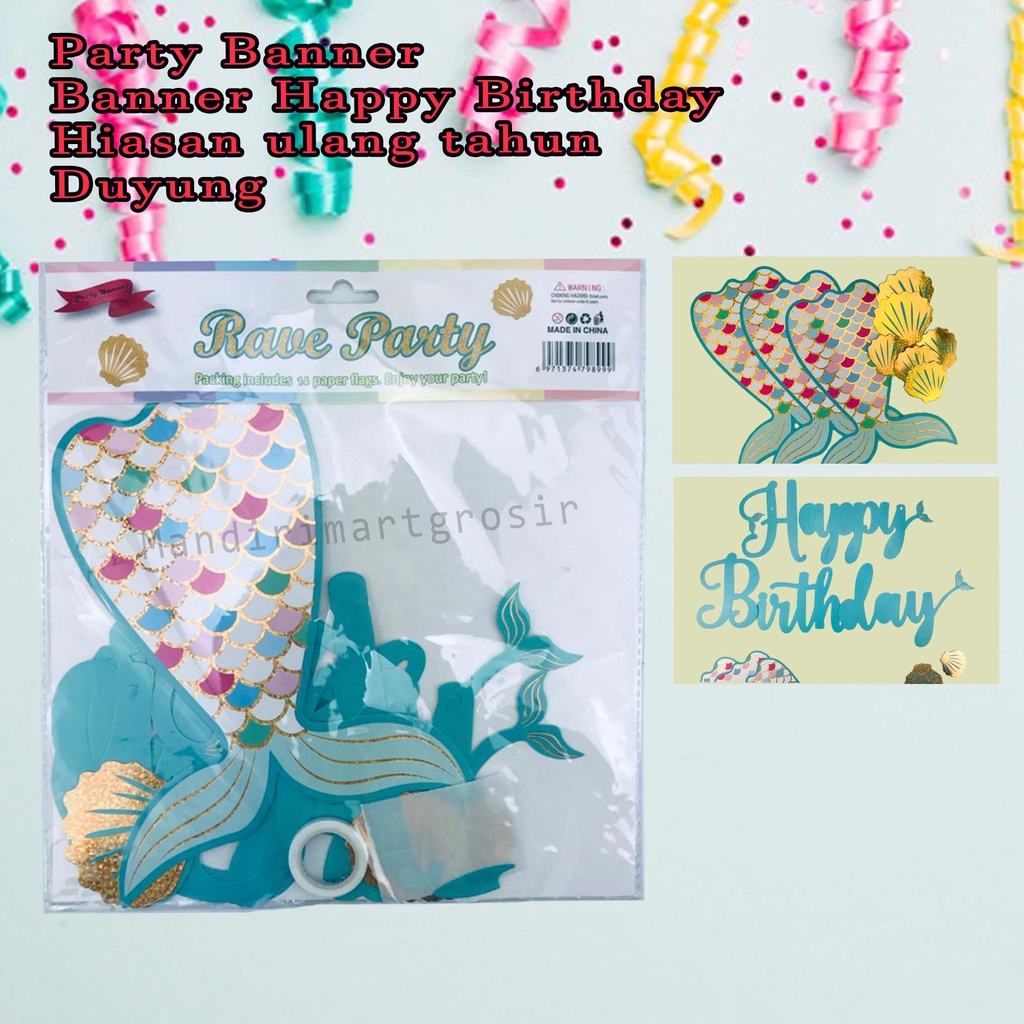 Banner Happy Birthday *Party Banner * Hiasan ulang tahun * Duyung