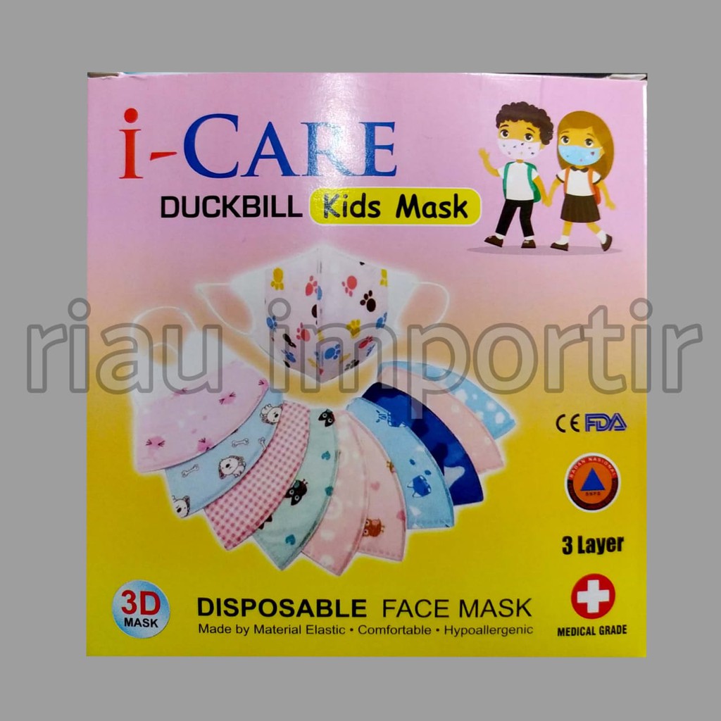 (RIAU IMP) M-0008 MASKER DUCKBILL ANAK 3 PLY KN95 MASKER DUCKBILL EARLOOP KIDS 3 LAPIS MOTIF LUCU
