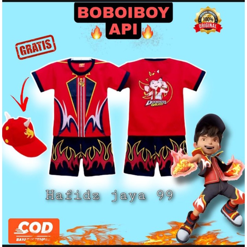 BAJU SETELAN ANAK LAKI-LAKI BOBOIBOY API SET TOPI TERBARU / BAJU BOBOIBOY ANAK LAKI-LAKI FREE TOPI /