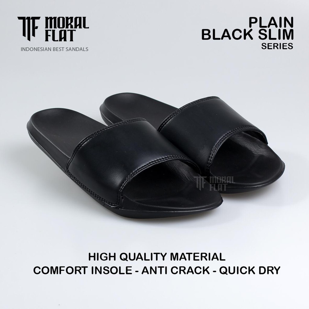 Sandal Slop Casual/Unisex-Moral Flat-All Black Slim Series-Hitam