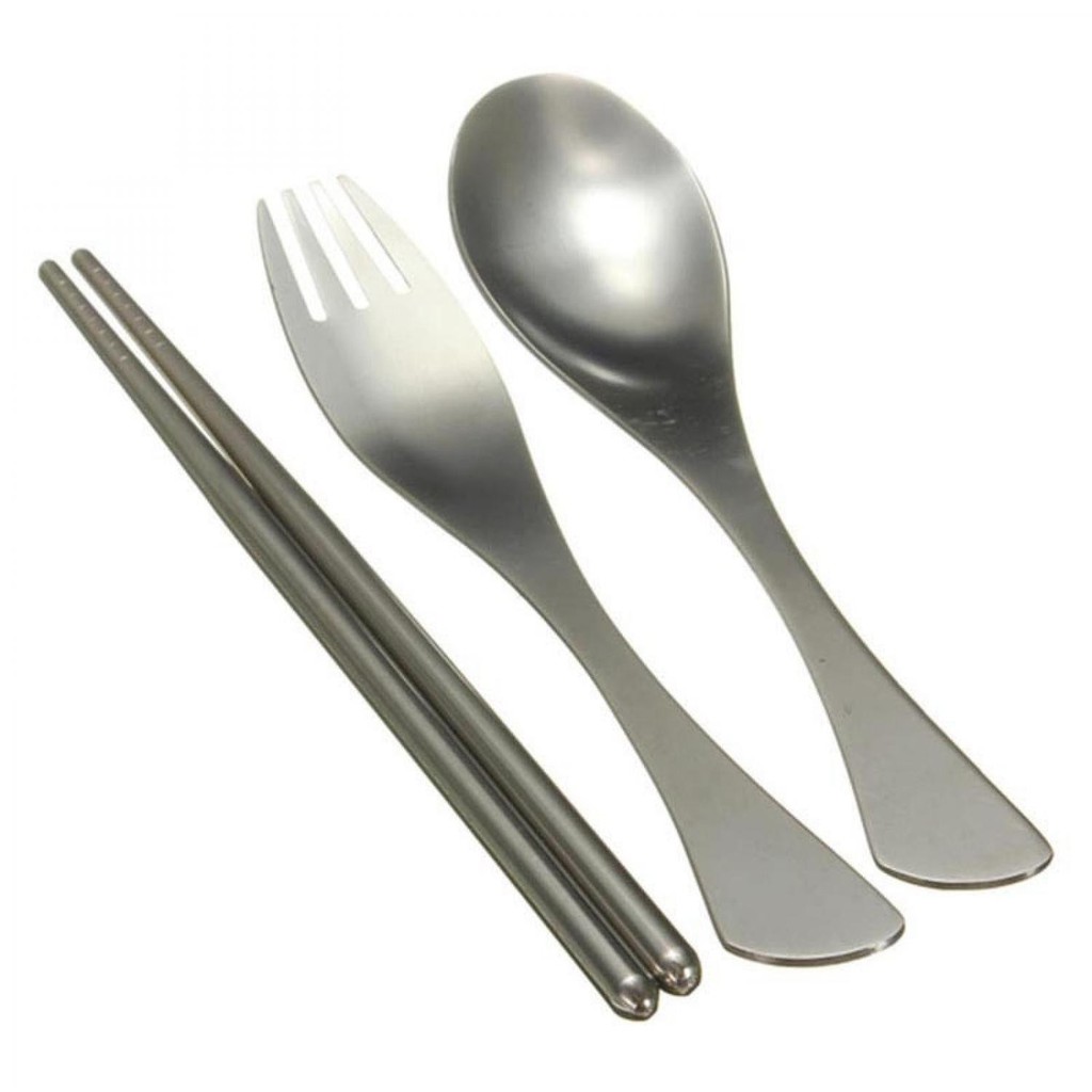 Set Perlengkapan Makan Sendok Garpu Sumpit Stainless Steel Perlengkapan Travelling Mudah Dibawa