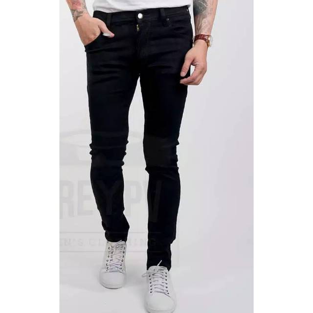 CELANA JEANS PENSIL SKINNY PRIA SUPER FULL HITAM