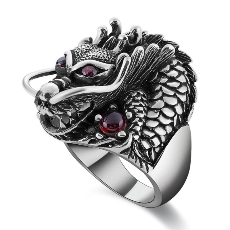 Cincin Sterling Silver 925 Desain Naga Cina Gaya Punk