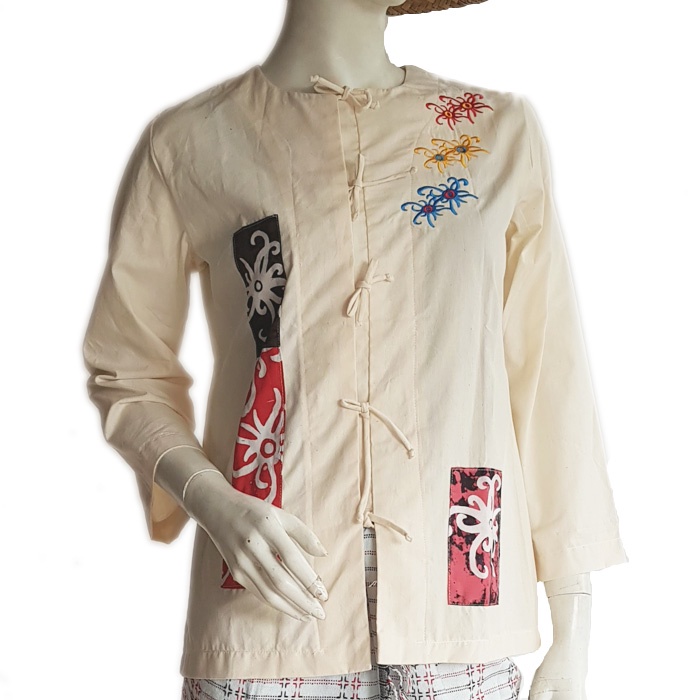 Klambi Abite Blouse Lurik Batik Kalimantan Wanita Lengan Panjang