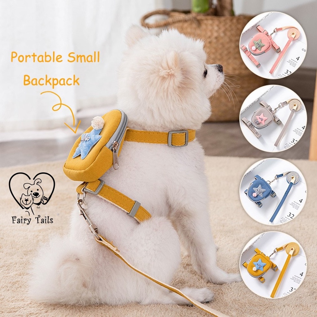 Tali Tuntun Tali Kekang dengan Tas Ransel Untuk Anabul Kucing dan Anjing Travel Outdoor | Pet Cat Dog Leash Harness with Backpack