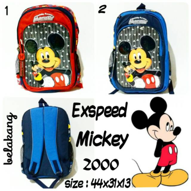 Tas ransel anak berkarakter mickey mouse exspeed 2000 warna biru dan merah