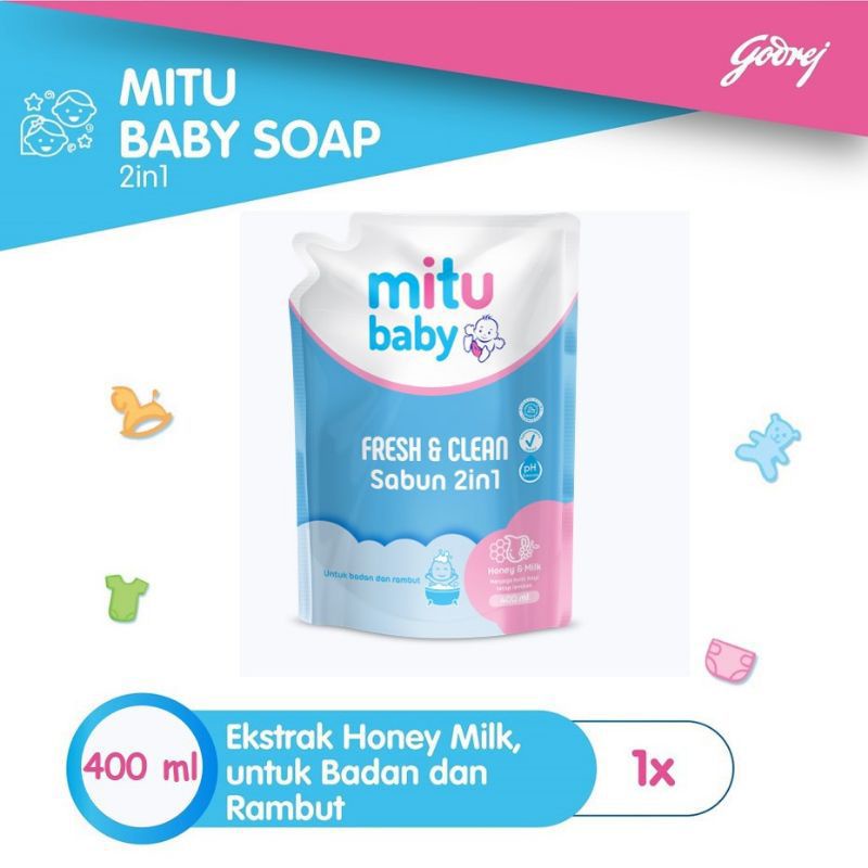 MITU BABY FRESH &amp; CLEAN BODYWASH REFFIL 400 ML LIQUID SOAP 2 in 1