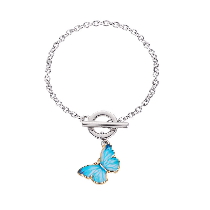 Gelang Rantai Dengan Liontin Kupu-Kupu Warna Biru Gaya Boho Korea Untuk Wanita 2020