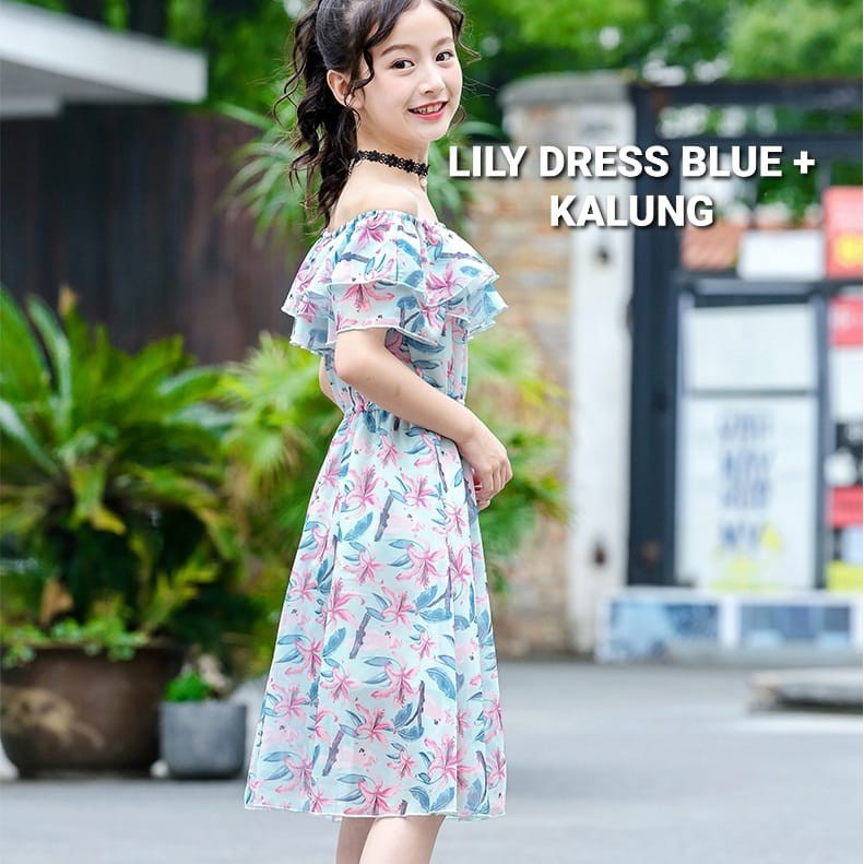 LILY DRESS BLUE / DRESS SABRINA ANAK PEREMPUAN REMAJA IMPOR KOREA / BAJU TERUSAN BUNGA DAILY