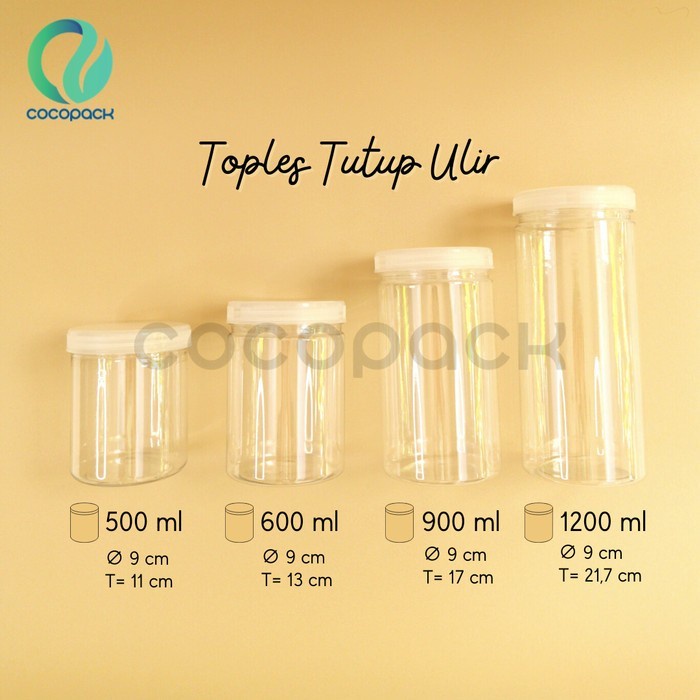 Toples Plastik Polos 900ml Bening Tutup Ulir