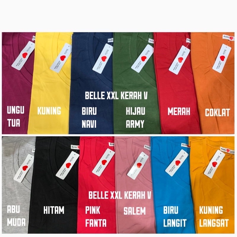 Kaos belle polos ori 100% lengan pendek neck v uk L XL XXL