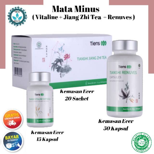 Tiens Herbal Mata Minus / Kemasan Ecer 50 Kapsul Renuves + 15 Kapsul Vitaline + 20 Sachet Tea