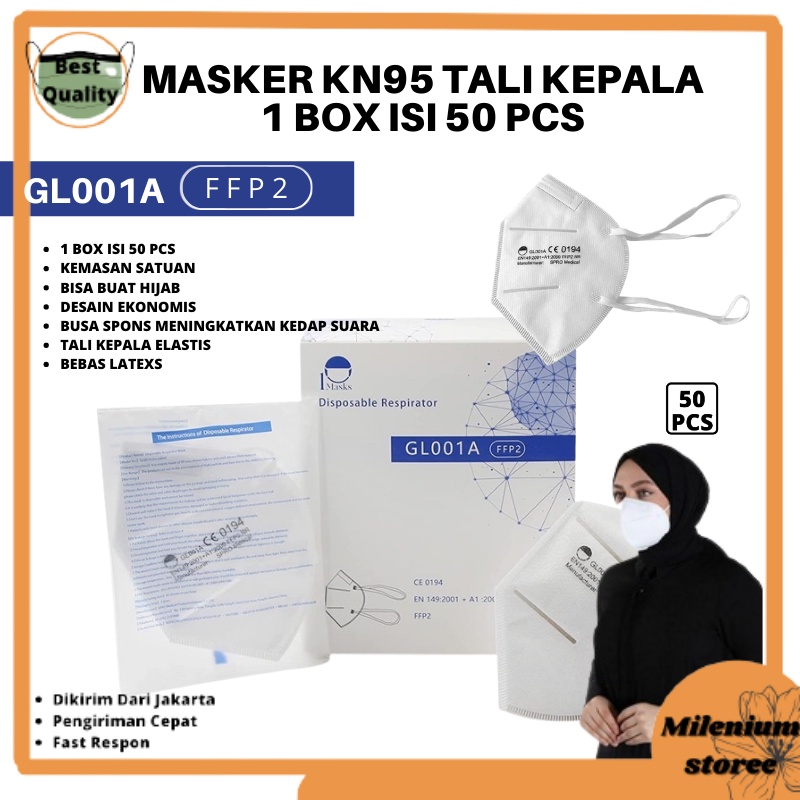 Masker KN95 Hijab Headloop Kemasan satuan 1 Box isi 50Pcs MS