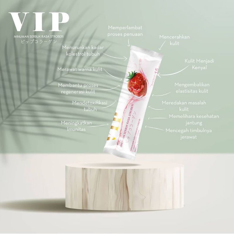 VIP COLLAGEN DRINK MINUMAN SERBUK RASA STRAWBERRY SUPLEMEN KECANTIKAN VIP COLAGEN ORIGINAL BPOM