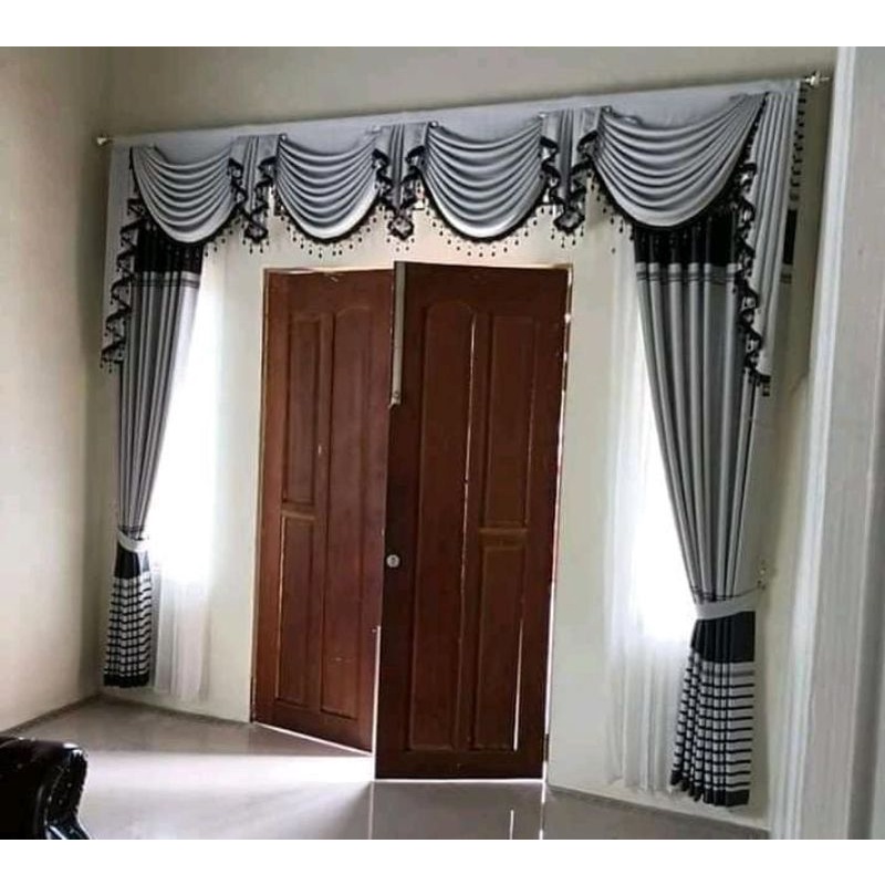 Gorden Poni spanyol Hordeng Jendela 1 set Model Gelombang Gorden Pintu untama Hordeng Jendela Mewah