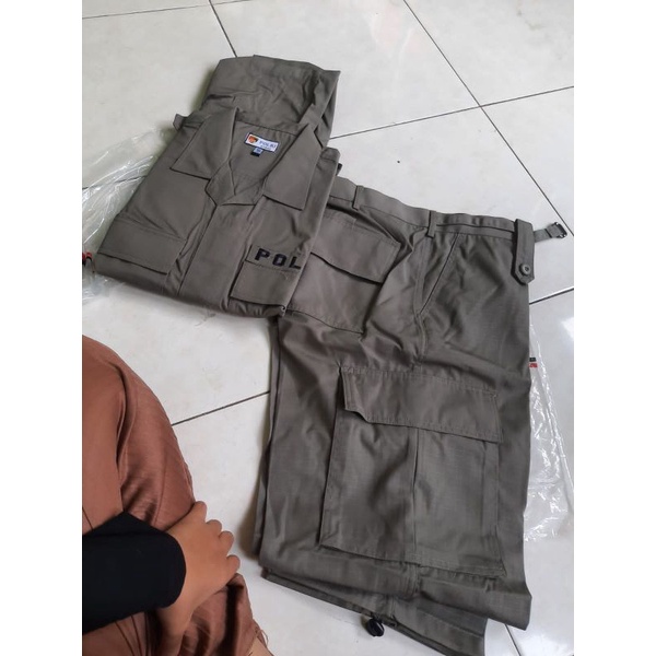 BAJU PDL POL PP JATAH POLRI HIJAU Brimob Motif Kotak Sritex Ripstock Original