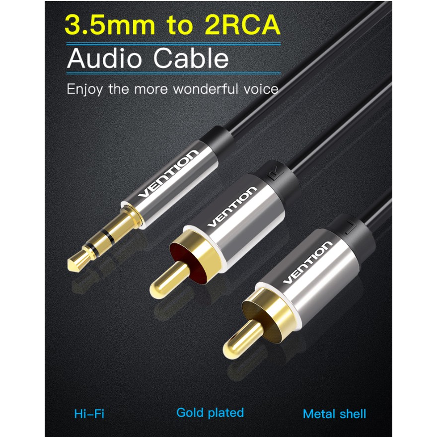 Vention BCF - 3M Kabel 2 Rca ke 3.5mm kabel komputer ke speaker