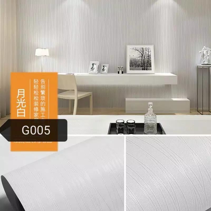 COD Wallpaper Dinding Motif Embos Putih Garis / Wallpaper Dinding Murah 900