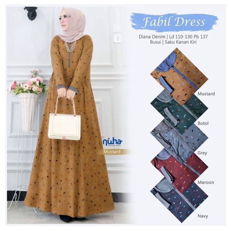 AM - FABIL Dress Gamis Wanita Jumbo Denim Diana Bigsize Oversize Busui Bumil / 237-5953