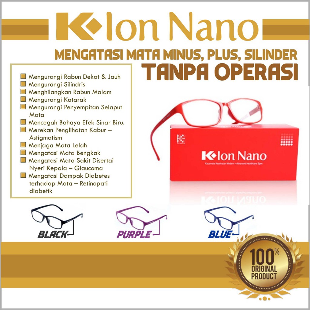 KACAMATA K-ION NANO / KACAMATA MINUS K-ION NANO / KACAMATA SILINDER K-ION NANO ORI / KACAMATA TERAPI