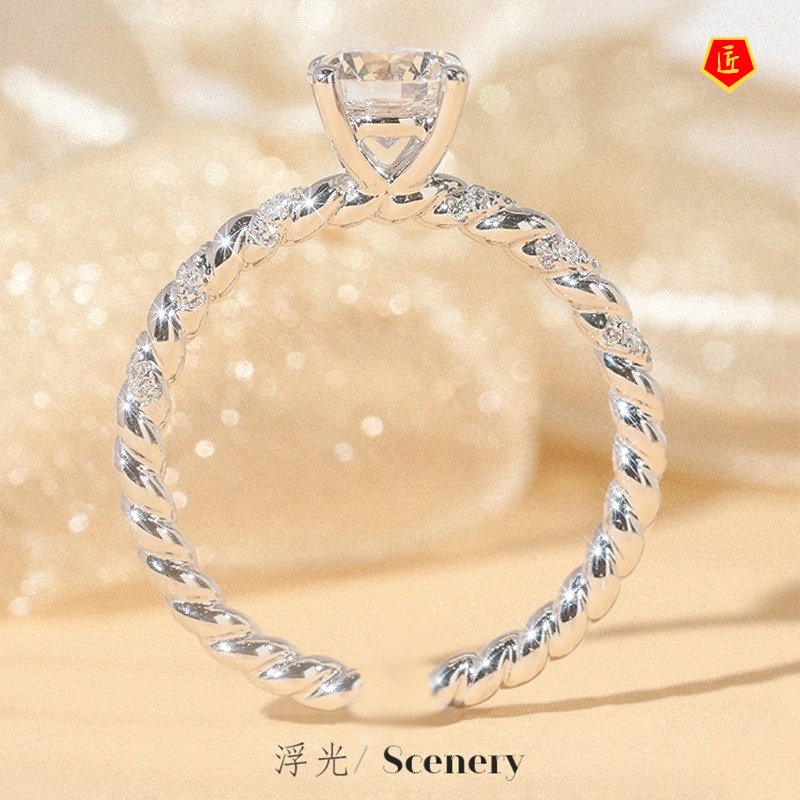 [Ready Stock]Classic Four-Claw Moissanite Ring Pt950 Winding Personality