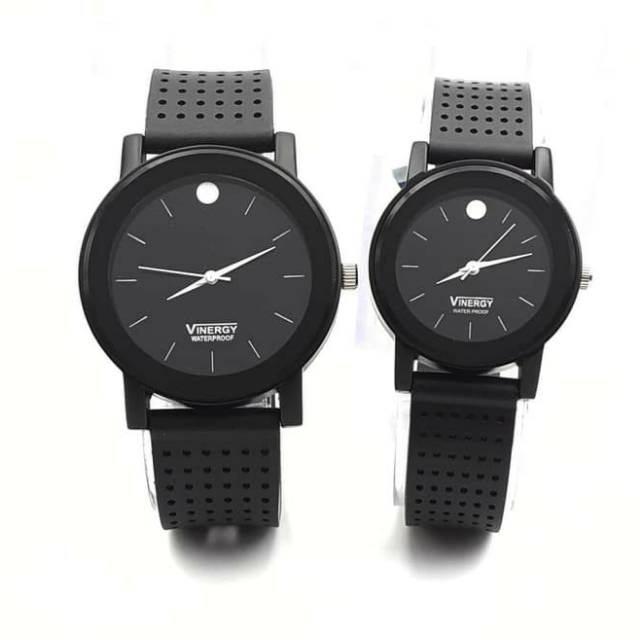 JAM TANGAN COUPLE KEREN ELEGANT ORIGINAL WATER RESIST VINERGY TALI RUBBER