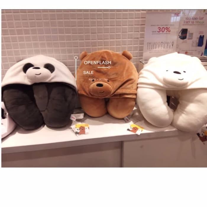 MINISO bantal leher we bare bears boneka dengan hoodie