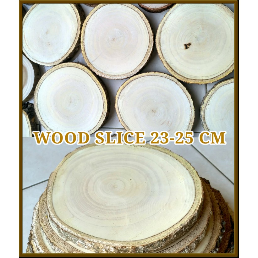 Wood slice 23-25 cm log kayu hiasan dinding bahan craft dekorasi