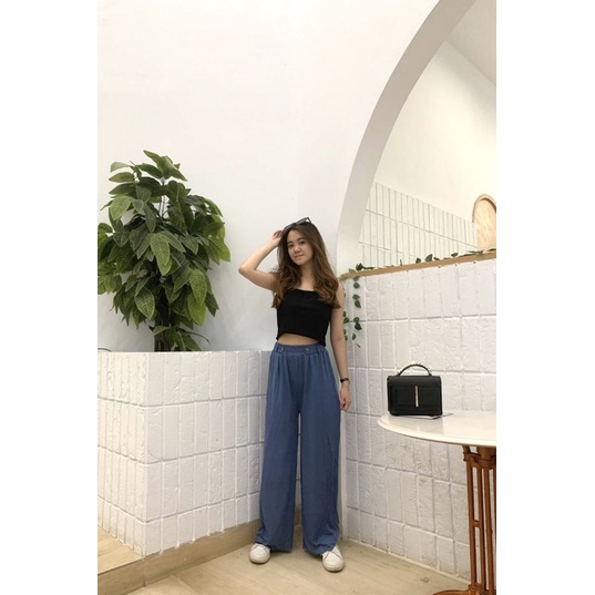 JOSHIN Celana Silkyrib Kancing Highwaist - Celana Kulot Wanita - Cullote Pants Rib Button