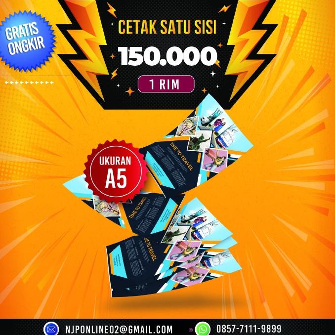 

Cetak Brosur A5 (1 Sisi ) 1 rim / 500 lbr | Art Paper 120 gr Murah !