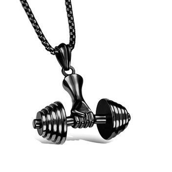 Dumbbell Barbell Pendant Fitness Men's Titanium Steel Necklace