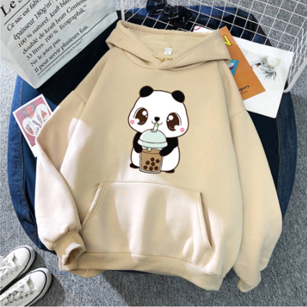 Sweater Hodie Panda Lucu Wanita Sweeter Hudy Distro Keren Cute Cewek Switer Hody Cream Animasi Kartu