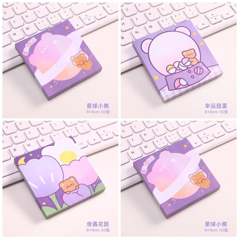 STICKY NOTE INS AESTHETIC MEMO PAD PUPLE ,PINK ,BLUE CARTOON CUTE KAWAII RT68