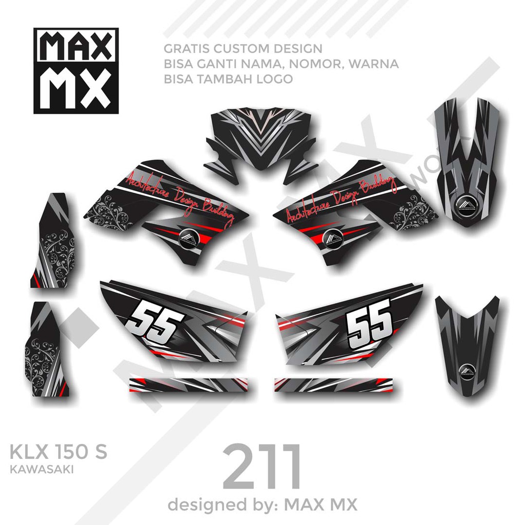 MX-01211 decal klx 150 hitam grey racing