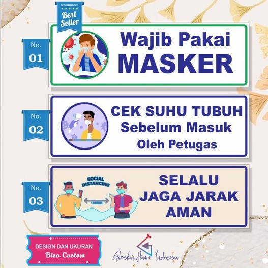 

stiker wajib masker,cek suhu tubuh,jaga jarak