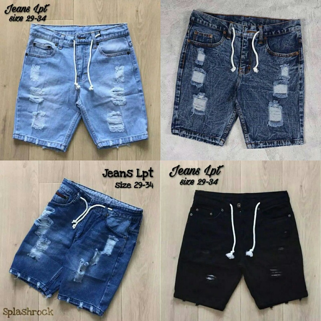 CELANA PENDEK JEANS SOBEK || CELANA CASUAL || TALI KOLOR RAWIS/CELANA DISTRO PRIA RAWIS