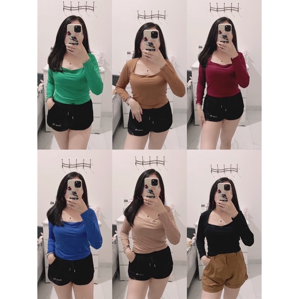 squareneck top | atasan leher square polos | croptop squareneck lengan panjang / pendek | croptop square import