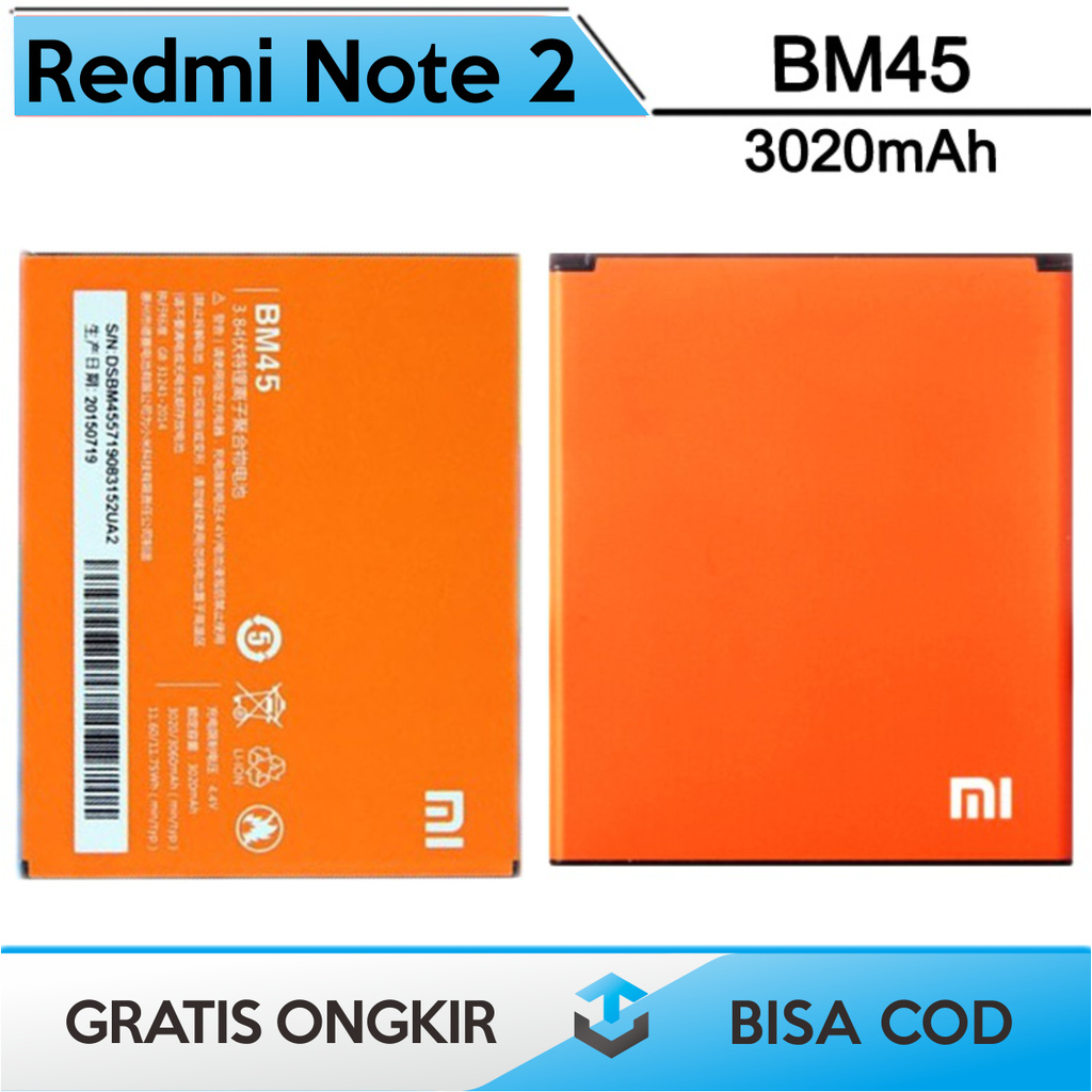 BATERAI REDMI NOTE 2 - BATRE BATTERY REDMI NOTE 2 3020mAh BM45