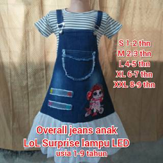 OVERALL JEANS  ANAK  PEREMPUAN  DALAMAN KAOS LAMPU LED 