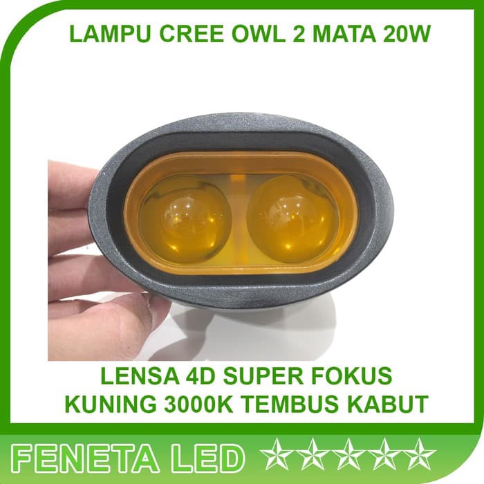 Lampu Tembak Sorot LED Cree Owl 20W 2 Mata LED Spotlight Kuning