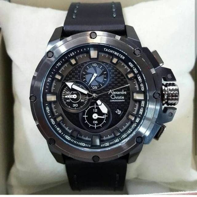 Jam Tangan Keren Elegant Pria Alexandre Christie AC 6390 MC Full Black Original