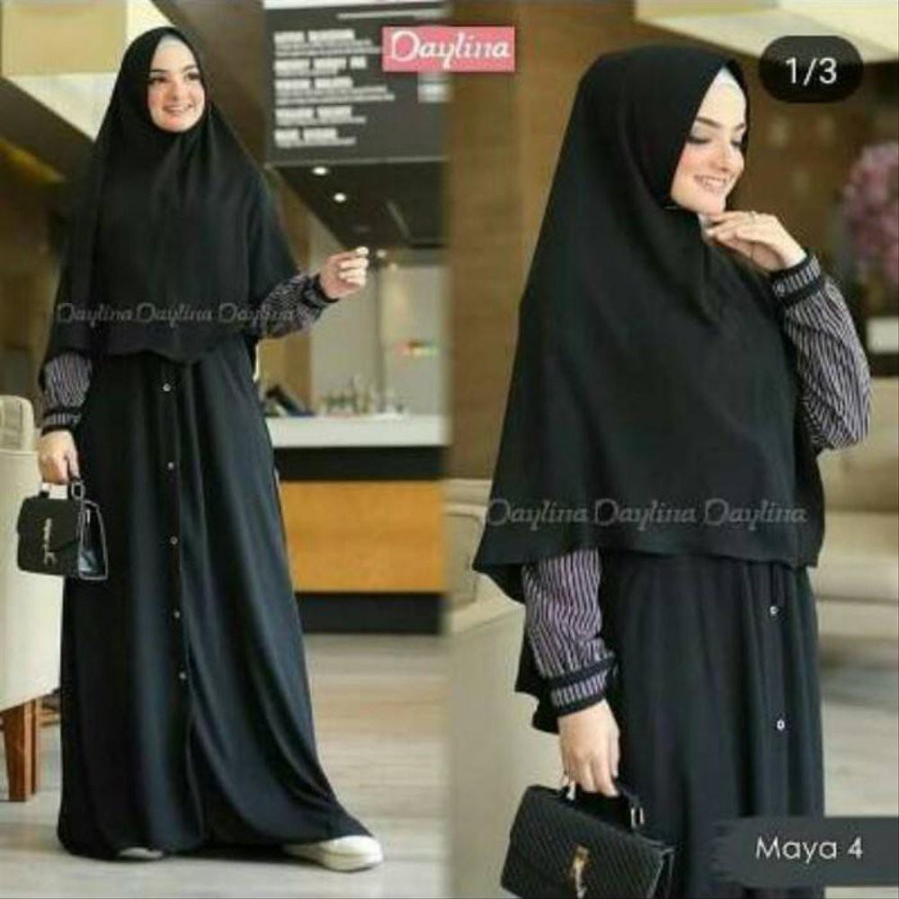 MAYA SYARI Wallycrepe (Free Hijab / Khimar) Gamis Muslim Baju Panjang Stelan Syari Polos