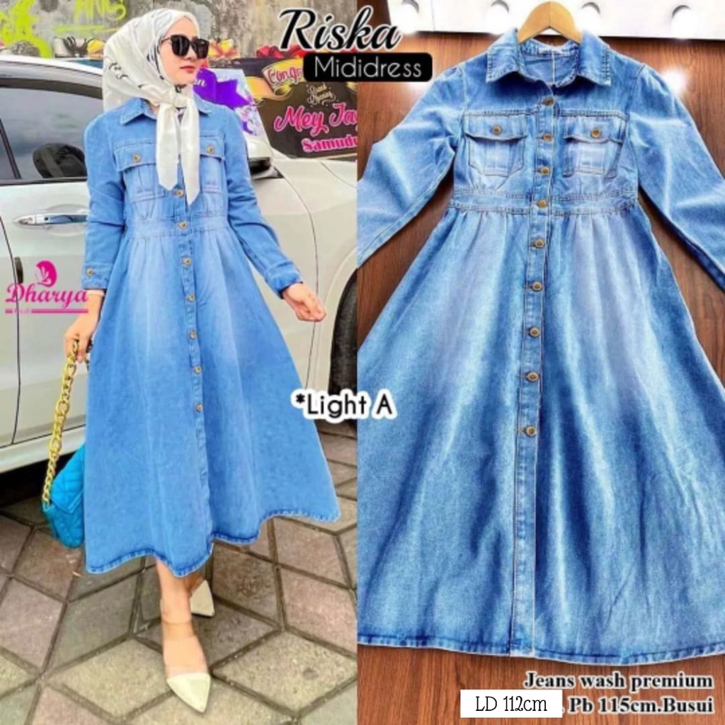 RISKA MIDI DRESS/MIDI JEANS KEKINIAN/MIDI DRESS MURAH/MIDI DRESS PREMIUM