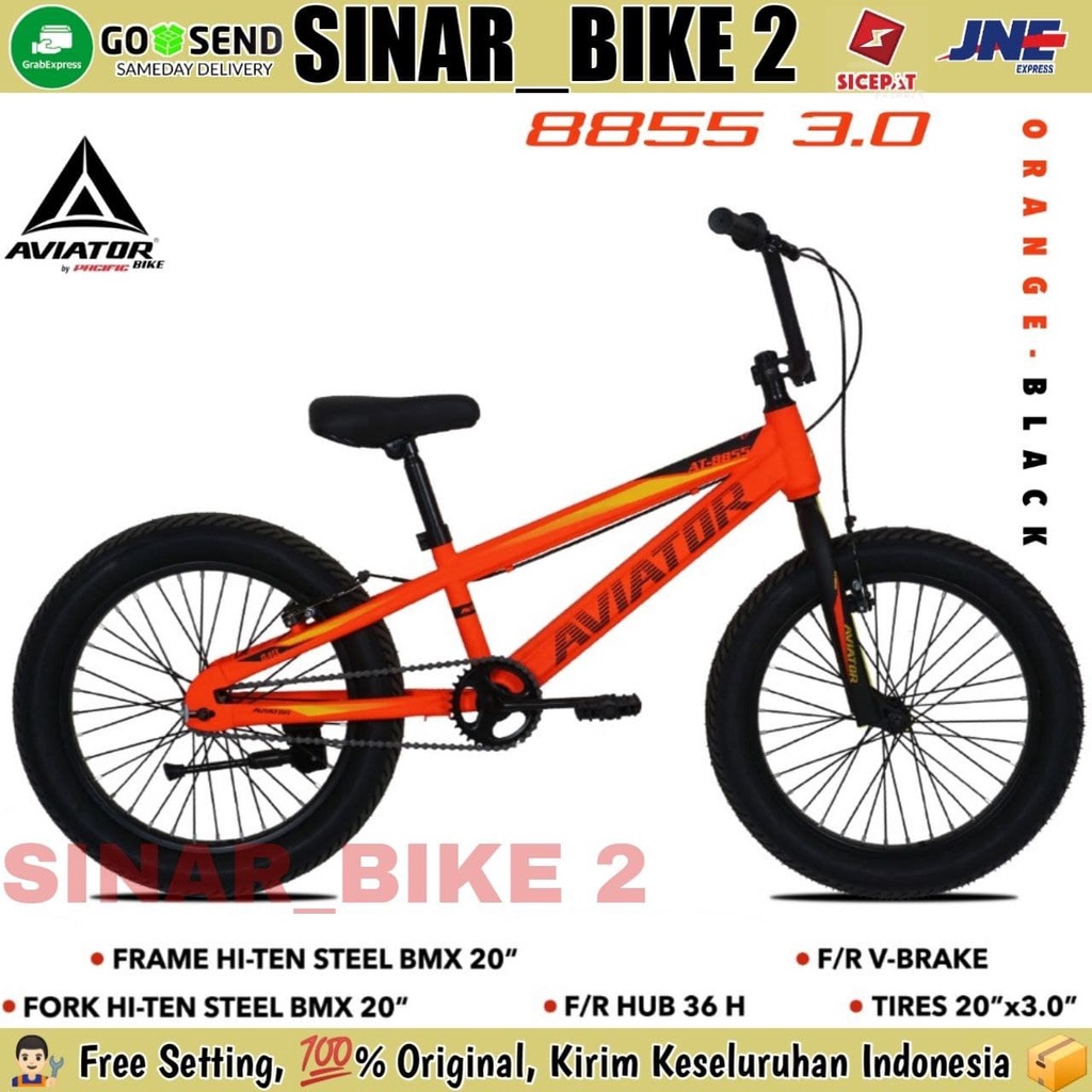 Sepeda Anak Laki BMX 20 Inch AVIATOR 8855 3.0 Ukuran  Ban Jumbo