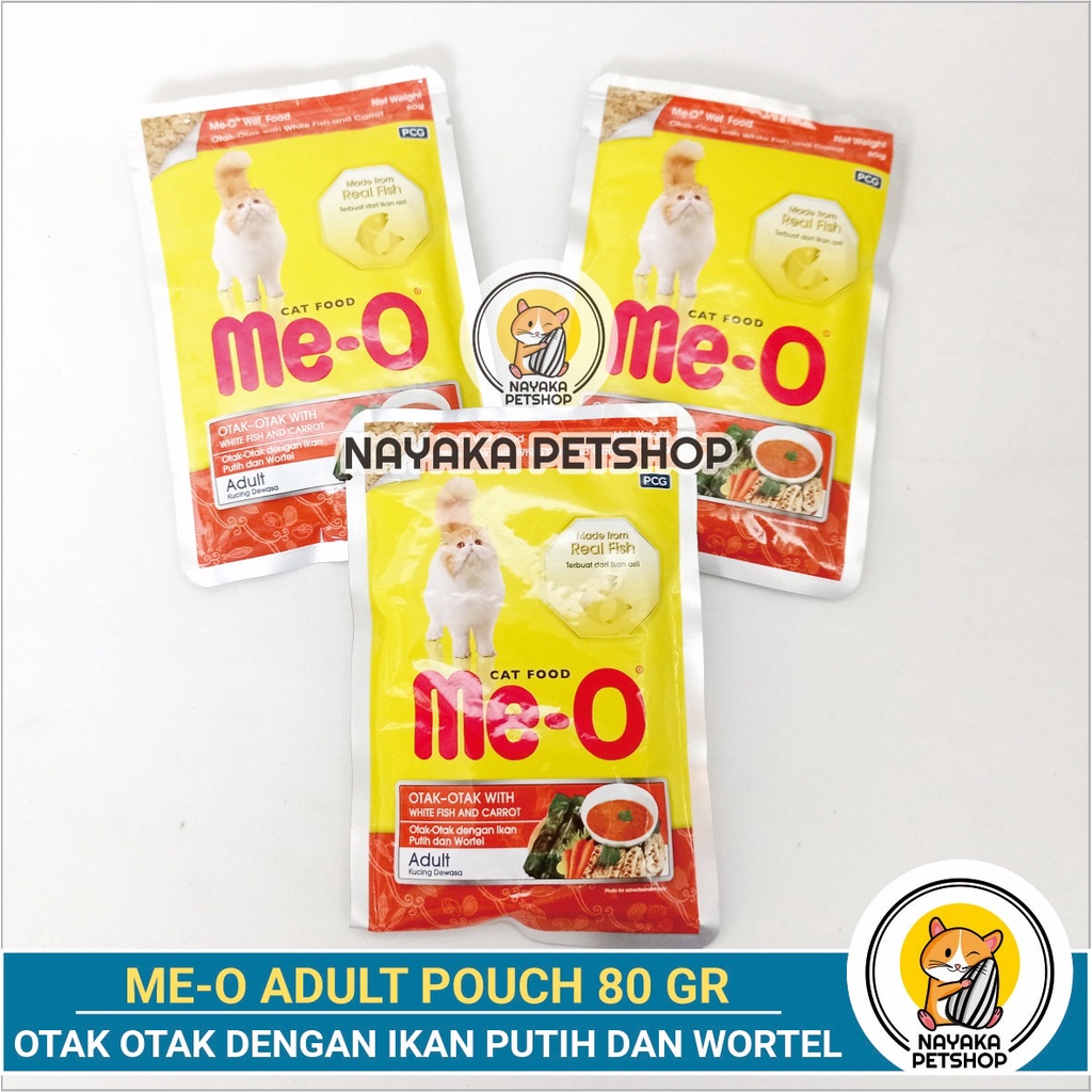 Meo Otak Otak Carrot White Fish Pouch 80 gr Adult Cat Makanan Basah Kucing Dewasa Pakan Wet Food