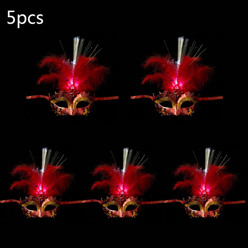 Zzz 5Pcs Topeng Masquerade Setengah Wajah Bahan Bulu Fiber Dengan Lampu LED