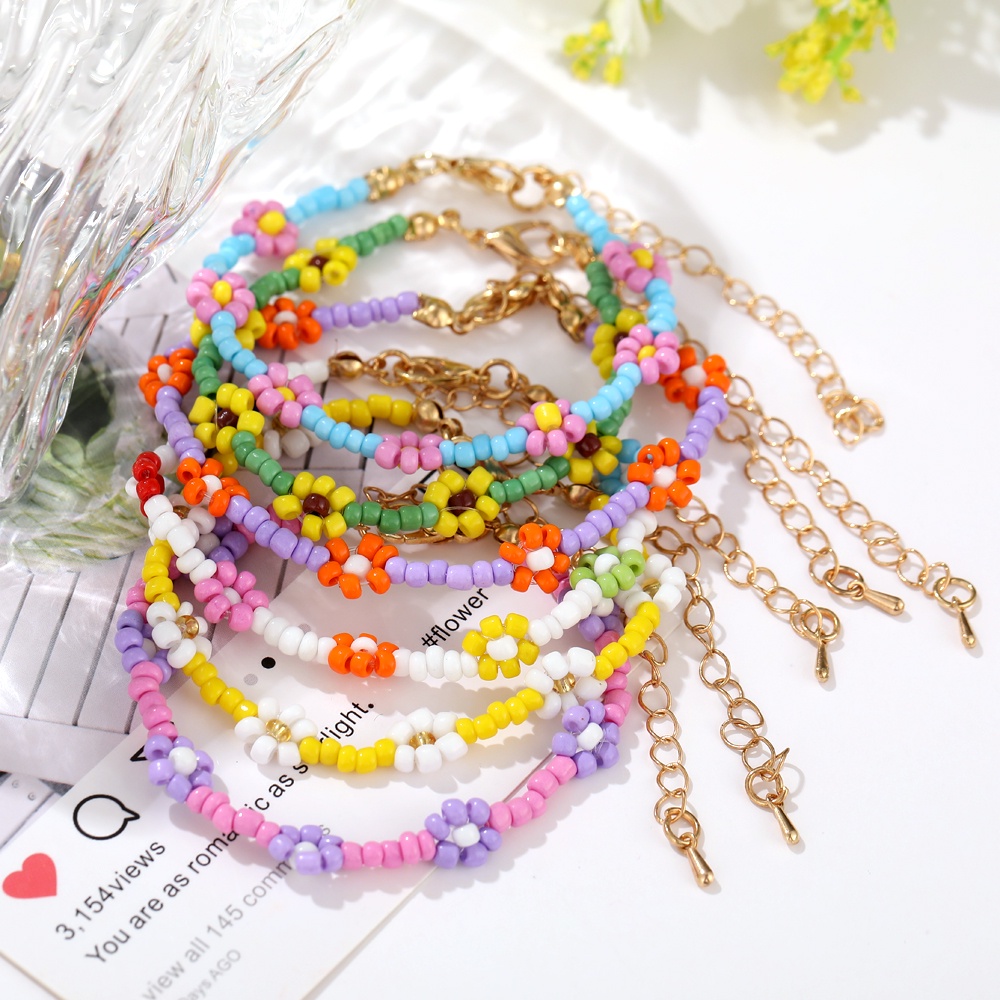 IFYOU Korean Fashion Beaded Bracelet Colorful Ethnic Style Girls Flower Bracelet Women Jewelry Accessories