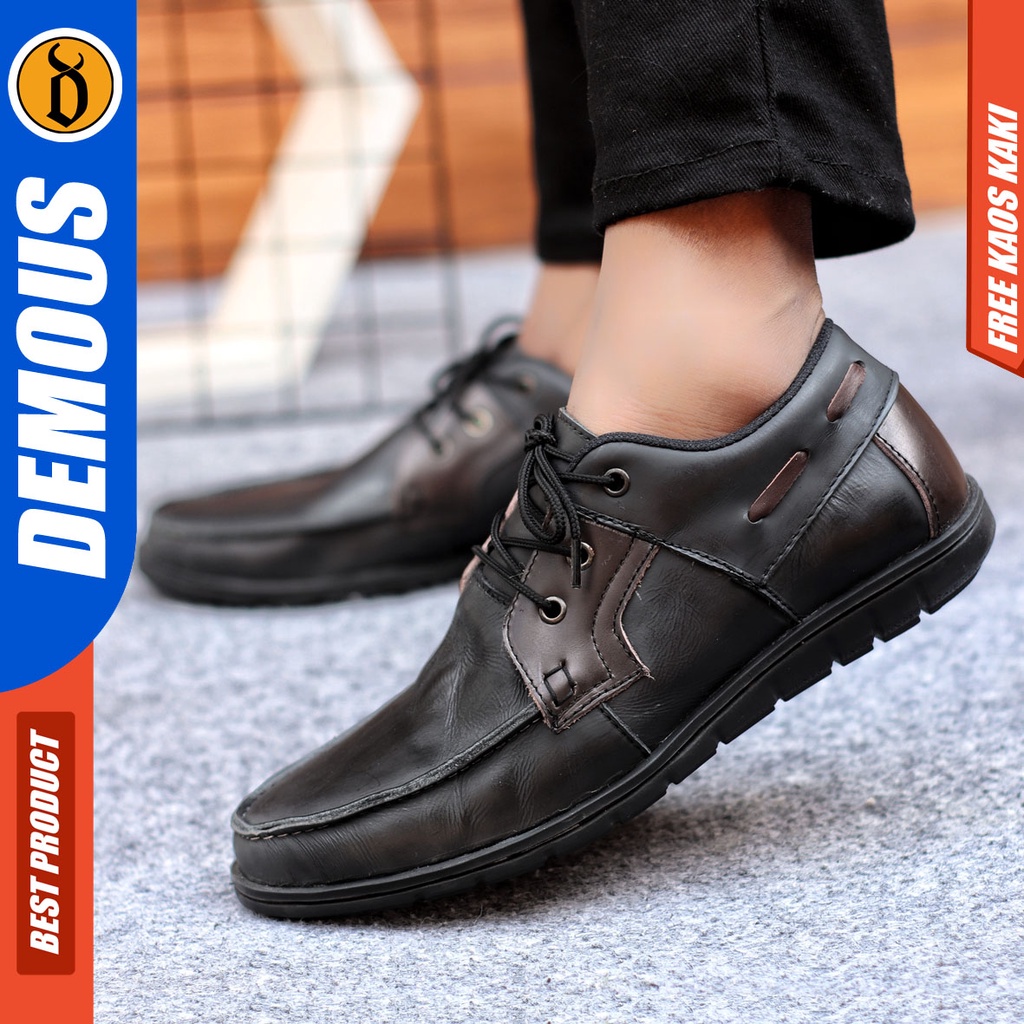 Sepatu Formal Pria Sepatu Casual Pria Kulit Asli Tali Sepatu Pantofel Kerja Kantor Kuliah Kondangan Sepatu Hitam Pria DEMOUS KRILIN