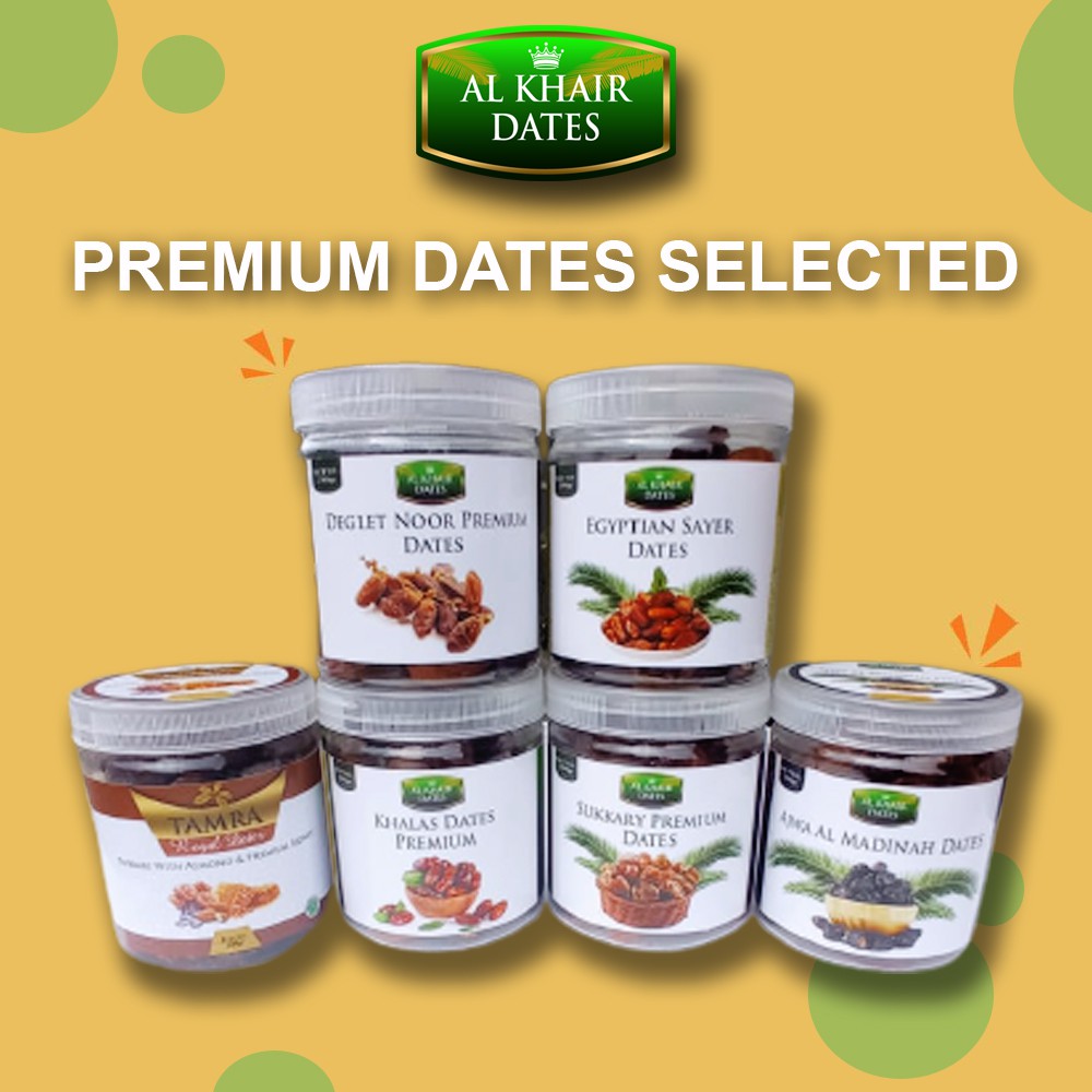 

Selected Dates Premium 250gr / Kurma Khalas, Sukkari, Deglet Noor, Sayer, Ajwa Premium Pack 250gr